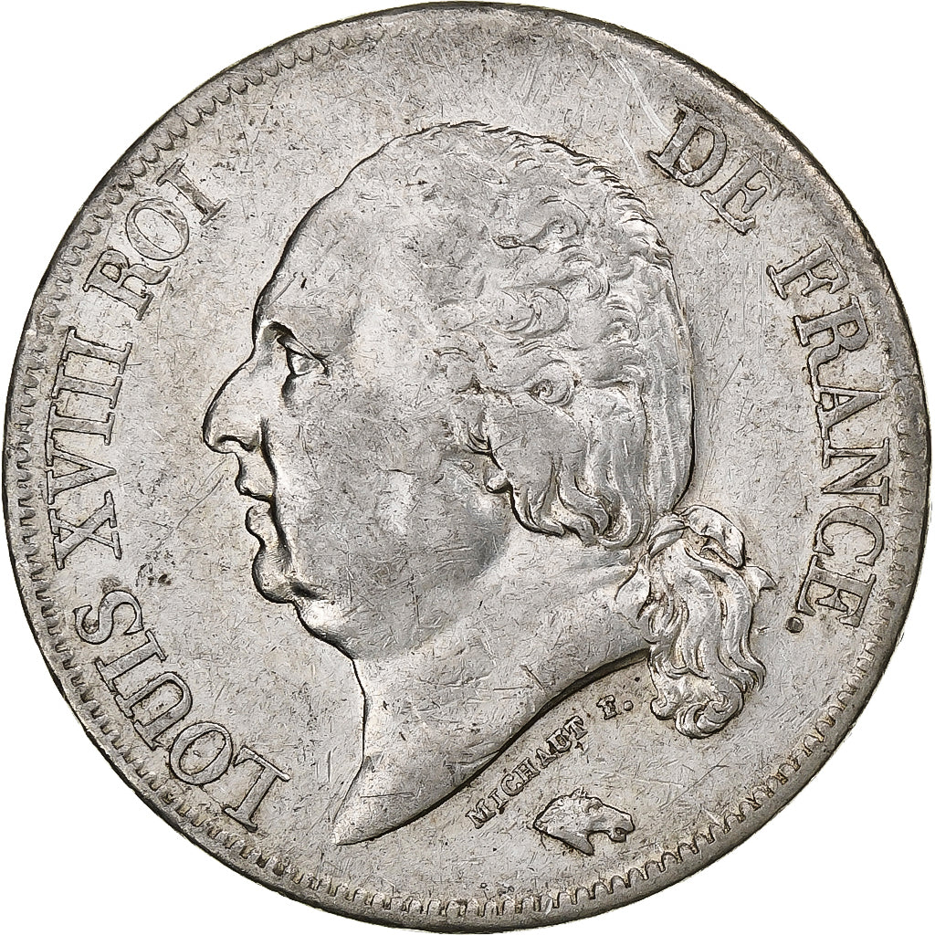 Frankrijk, Louis XVIII, 5 Francs, 1824, Rouen, Zilver, ZF, Gadoury:614