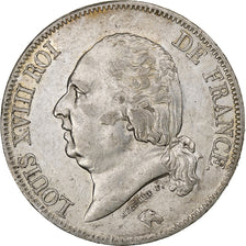 Francja, Louis XVIII, 5 Francs, 1824, Bordeaux, Srebro, AU(50-53), Gadoury:614