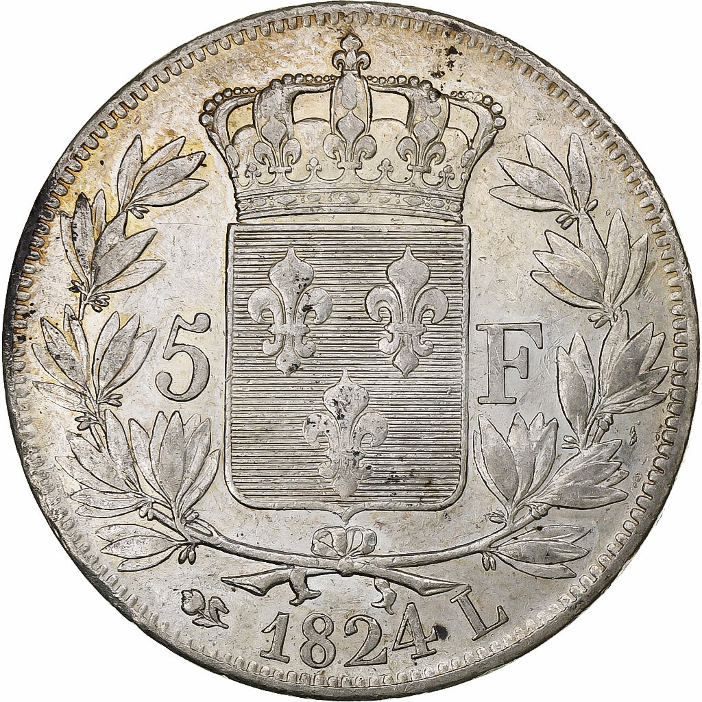 Frankrijk, Louis XVIII, 5 Francs, 1824, Bayonne, Zilver, ZF+, Gadoury:614