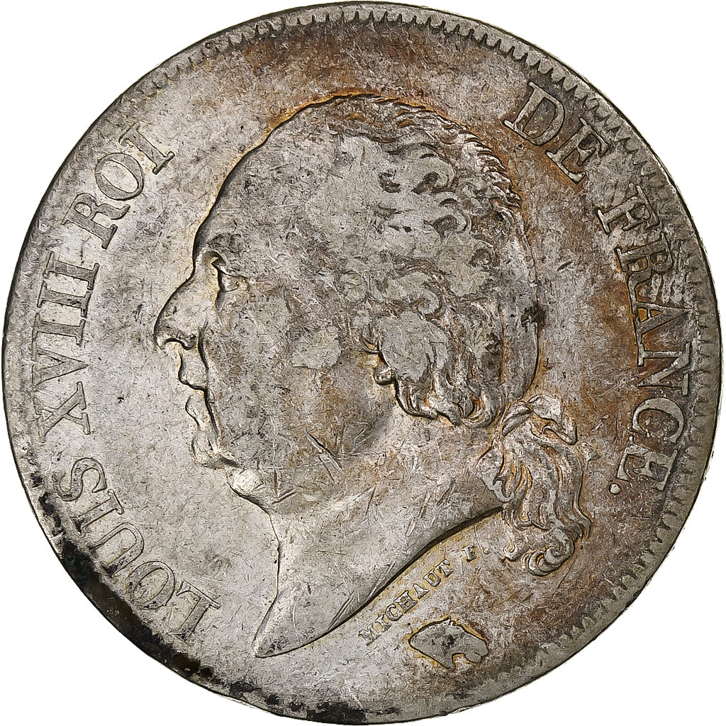 França, Louis XVIII, 5 Francs, 1824, Toulouse, Prata, EF(40-45), Gadoury:614