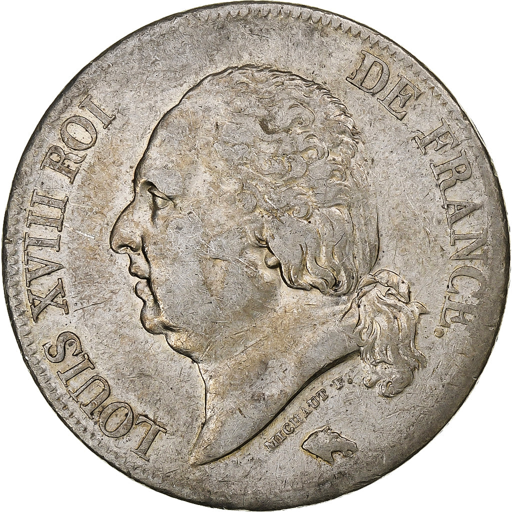 Francia, Louis XVIII, 5 Francs, 1824, Toulouse, Plata, MBC+, Gadoury:614