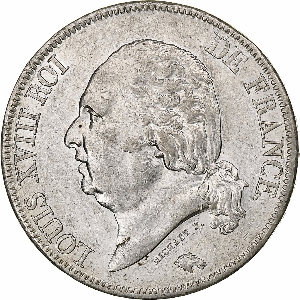 France, Louis XVIII, 5 Francs, 1824, Perpignan, Argent, TTB+, Gadoury:614