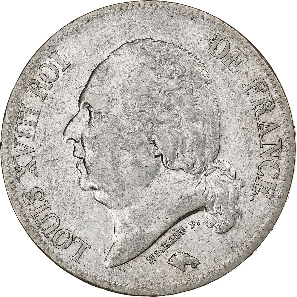 Francia, Louis XVIII, 5 Francs, 1824, Lille, Argento, BB+, Gadoury:614