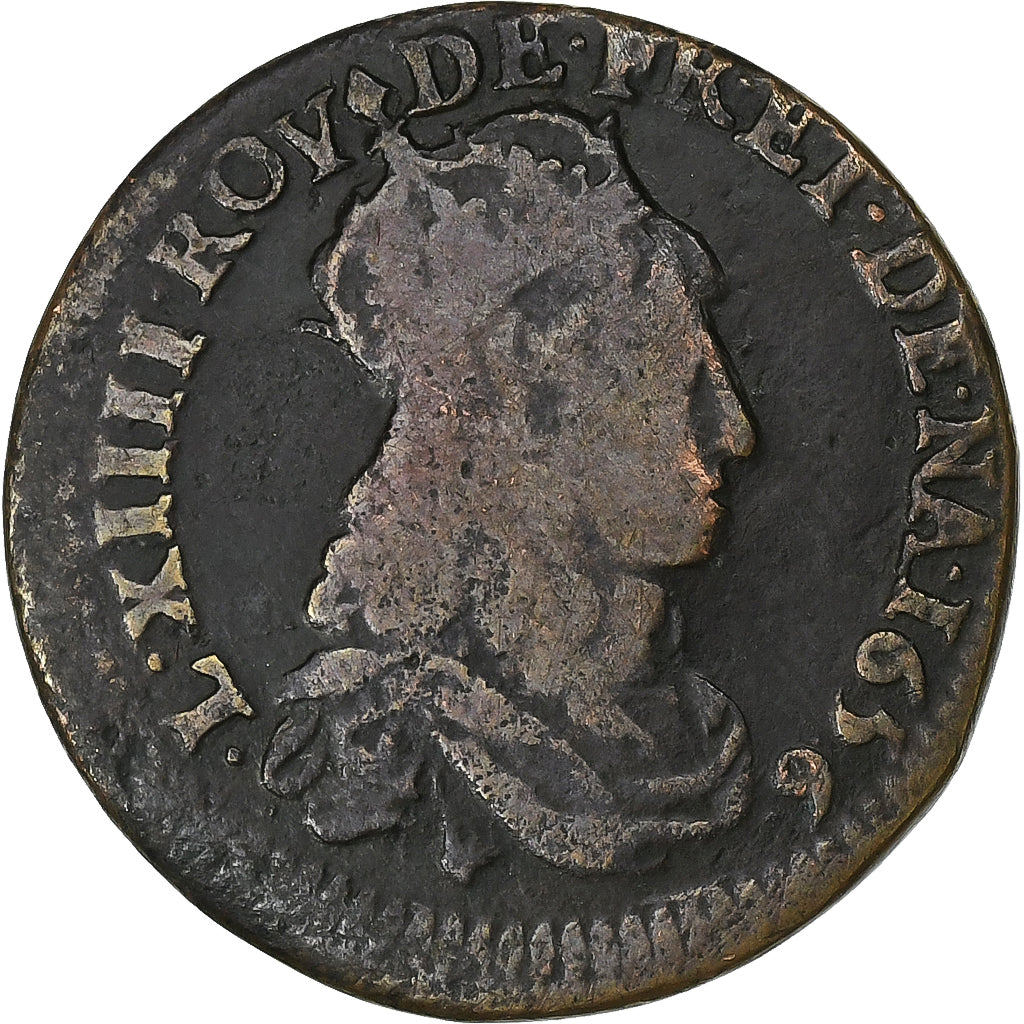 France, Louis XIV, Liard, 1656, Vimy, Copper, VF(20-25), Gadoury:80