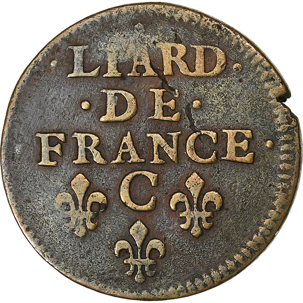 Francia, Louis XIV, Liard, 1656, Caen, Cobre, BC+, Gadoury:80