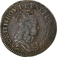 Francja, Louis XIV, Liard, 1656, Caen, Miedź, VF(20-25), Gadoury:80