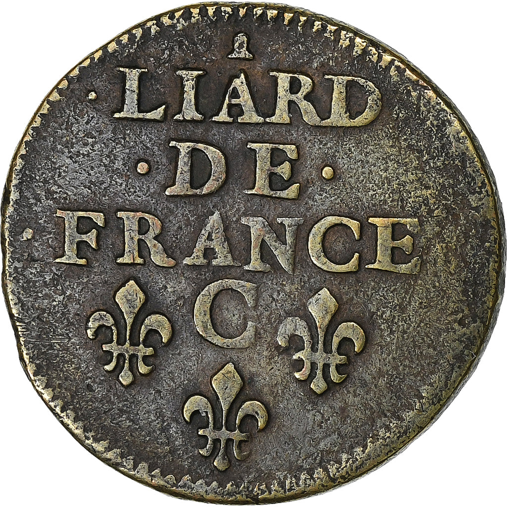 Francja, Louis XIV, Liard, 1656, Caen, Miedź, VF(20-25), Gadoury:80