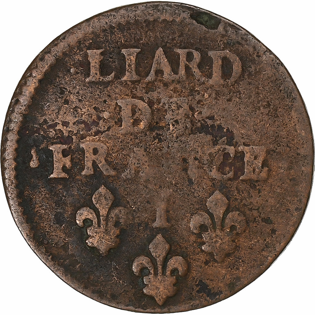 France, Louis XIV, Liard, 1656, Limoges, Copper, VF(30-35), Gadoury:80