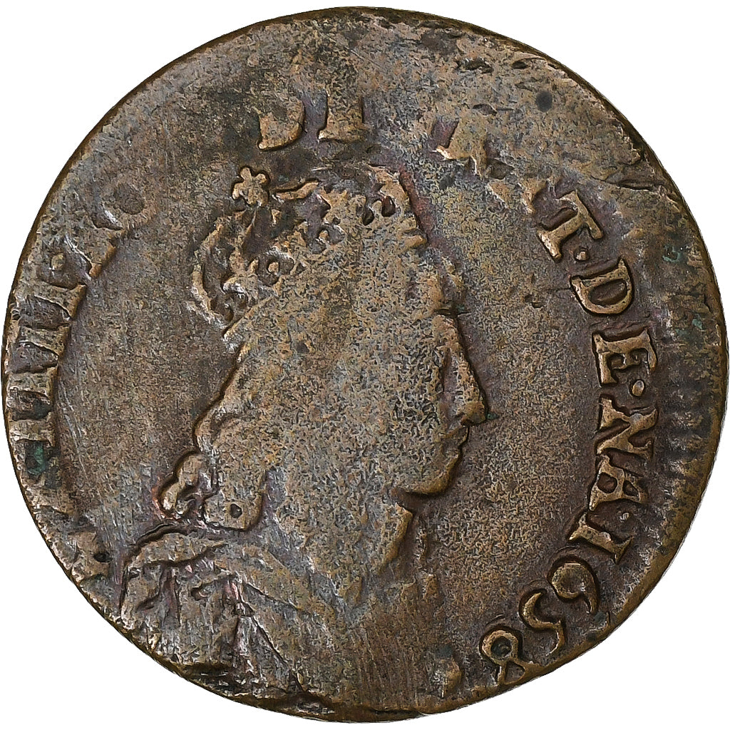 França, Louis XIV, Liard, 1658, Meung sur Loire, Cobre, VF(20-25), Gadoury:80