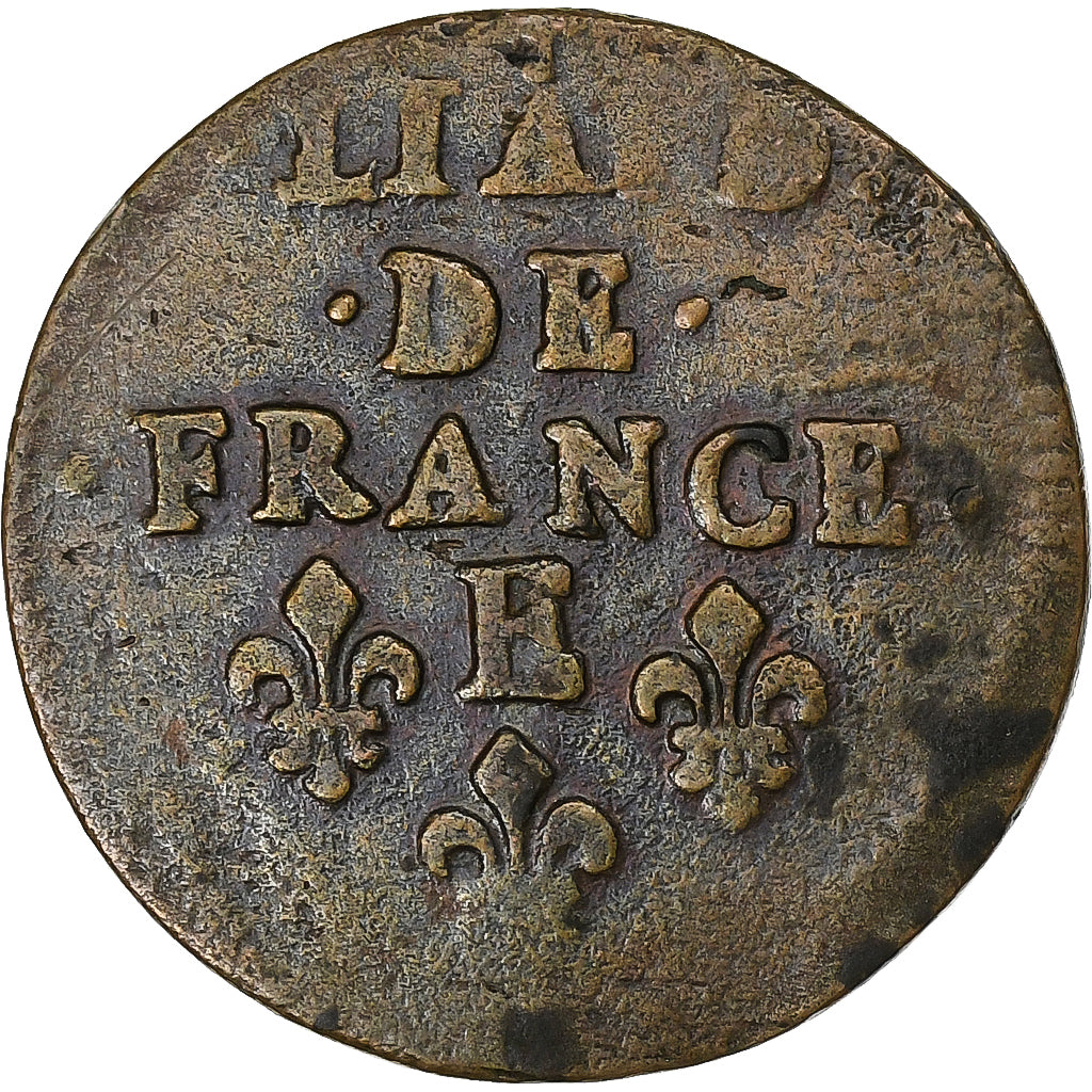 França, Louis XIV, Liard, 1658, Meung sur Loire, Cobre, VF(20-25), Gadoury:80