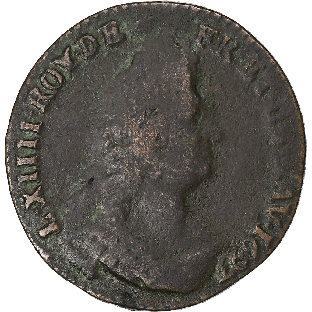 Francia, Louis XIV, Liard, 1693, Lyon, Cobre, BC+, Gadoury:81