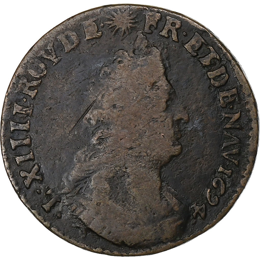 França, Louis XIV, Liard, 1694, Metz, Cobre, VF(20-25), Gadoury:81