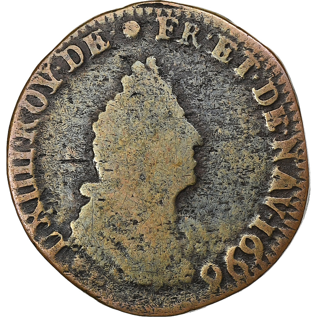 Frankreich, Louis XIV, Liard, 1696, Lille, Kupfer, S, Gadoury:81