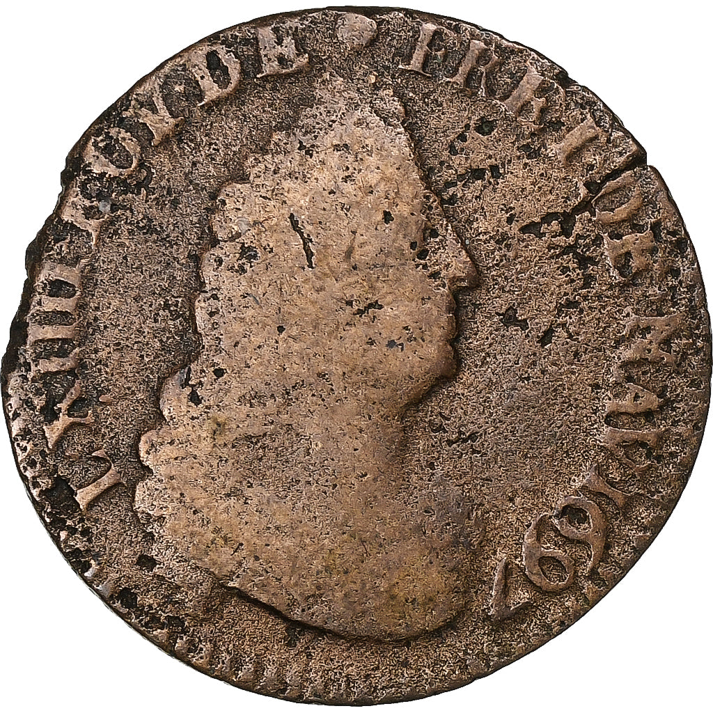 France, Louis XIV, Liard, 1697, Lille, Cuivre, TB, Gadoury:81