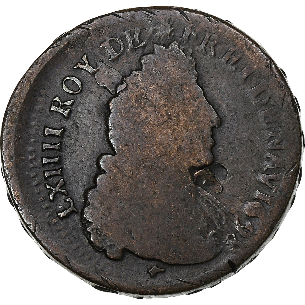 França, Louis XIV, Liard, 1698, Amiens, Cobre, VF(20-25), Gadoury:81