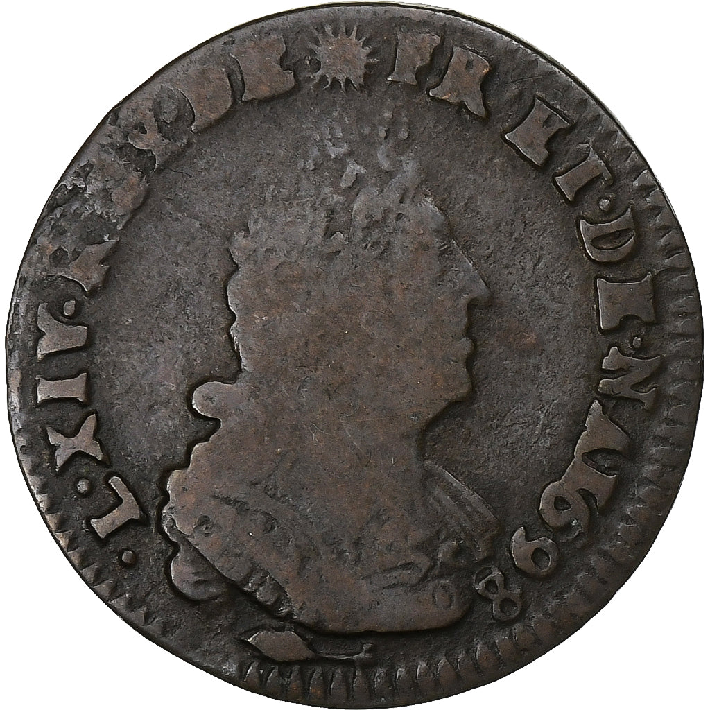 França, Louis XIV, Liard, 1698, Besançon, Cobre, VF(20-25), Gadoury:81