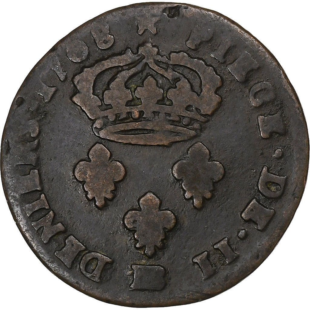 Frankreich, Louis XIV, 2 Deniers, 1708, Strasbourg, Kupfer, S, Gadoury:72