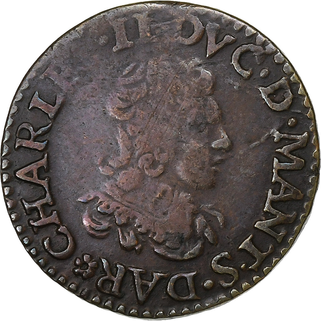 França, CHARLES II DE GONZAGUE, Double Tournois, 1642, Charleville, Cobre