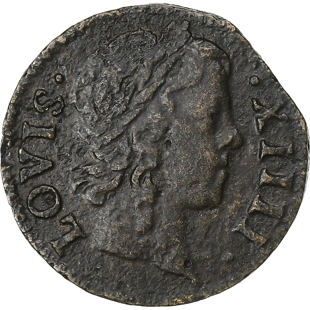 France, Louis XIV, Denier Tournois, 1649, Paris, Copper, VF(20-25), Gadoury:70