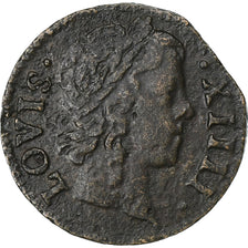 France, Louis XIV, Denier Tournois, 1649, Paris, Copper, VF(20-25), Gadoury:70