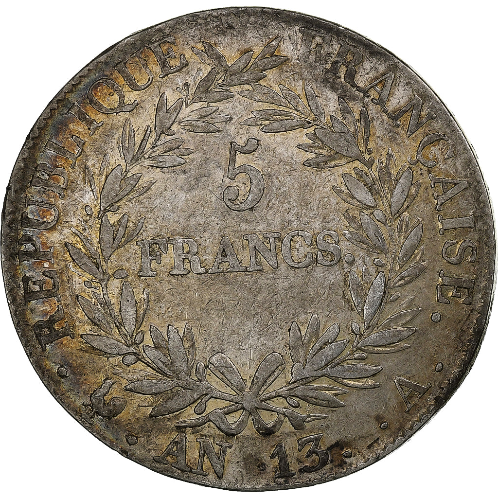 Francia, Napoleon I, 5 Francs, AN 13, Paris, Plata, BC+, Gadoury:580
