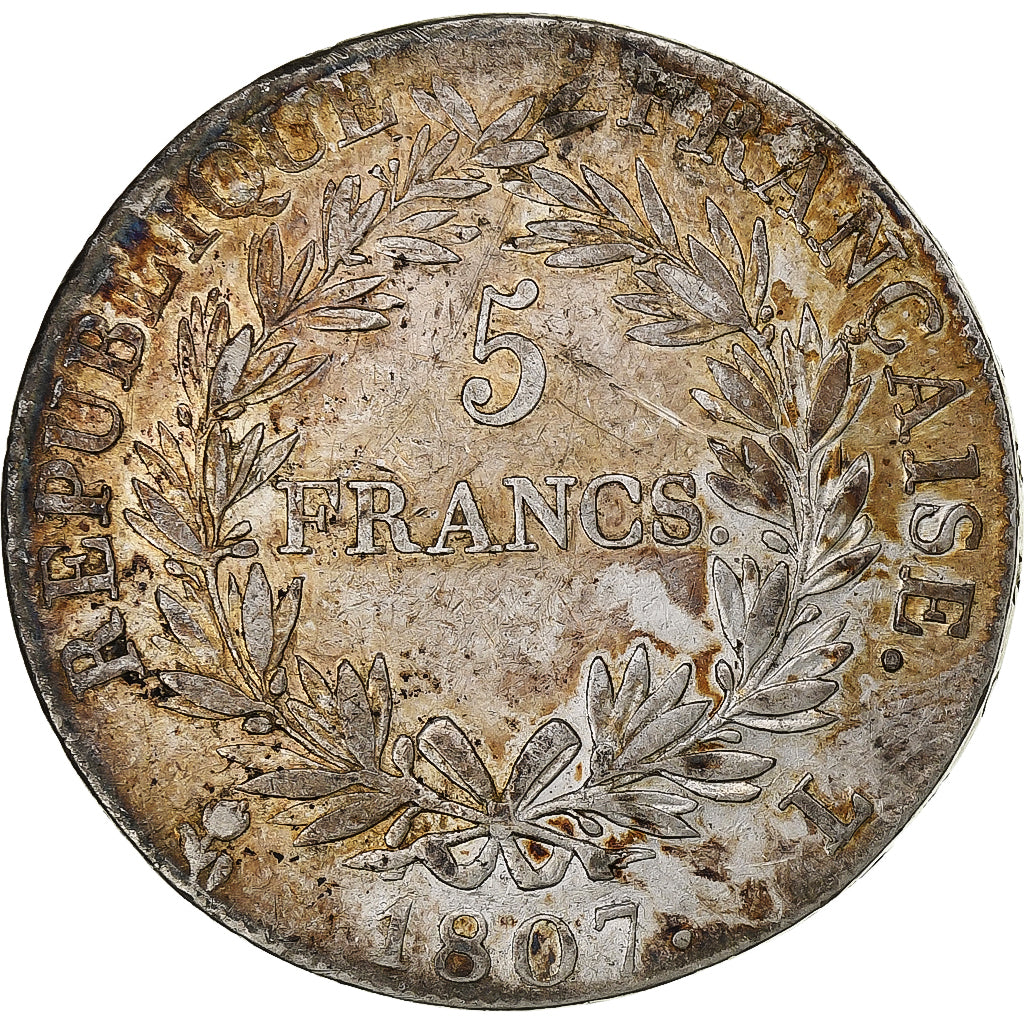France, Napoleon I, 5 Francs, 1807, Bayonne, Silver, EF(40-45)