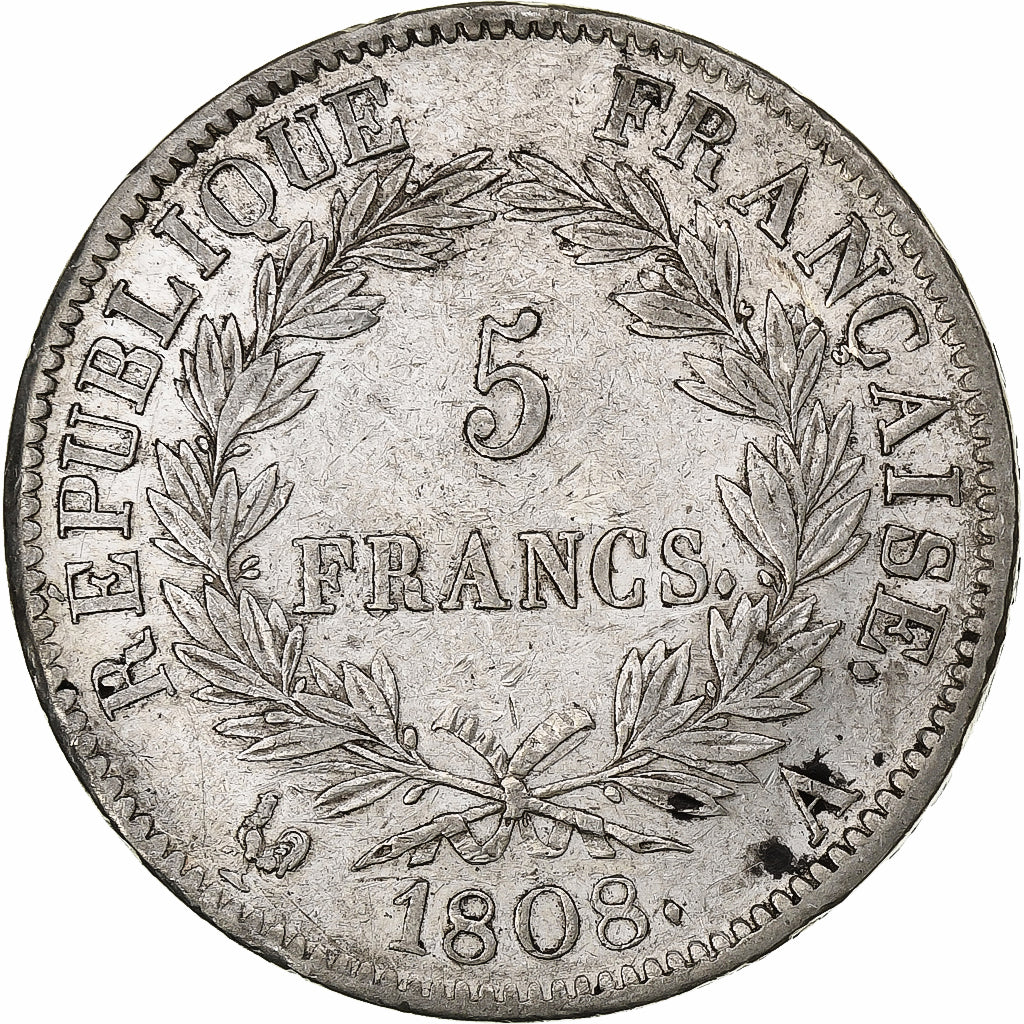 France, Napoléon I, 5 Francs, 1808, Paris, Argent, TTB+