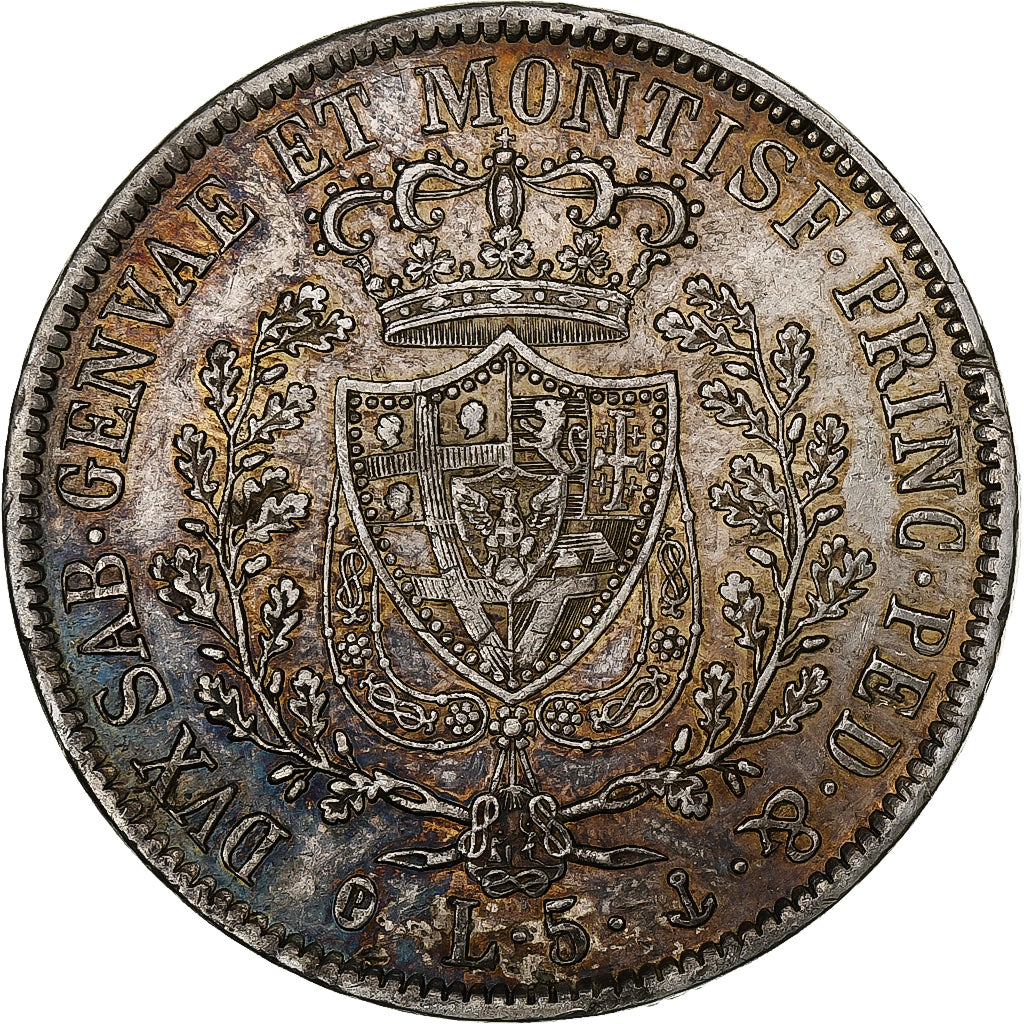 Kingdom of Sardinia, Carlo Felice, 5 Lire, 1829, Genoa, Silver, AU(50-53)