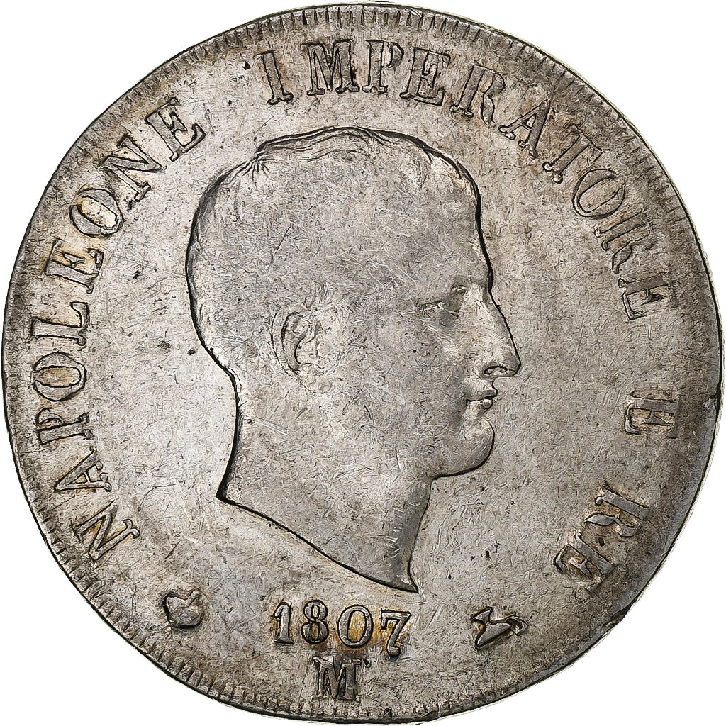 Italy, Napoleon I, 5 Lire, 1807, Milan, Silver, VF(30-35), KM:10