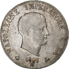 Italy, Napoleon I, 5 Lire, 1807, Milan, Silver, VF(30-35), KM:10