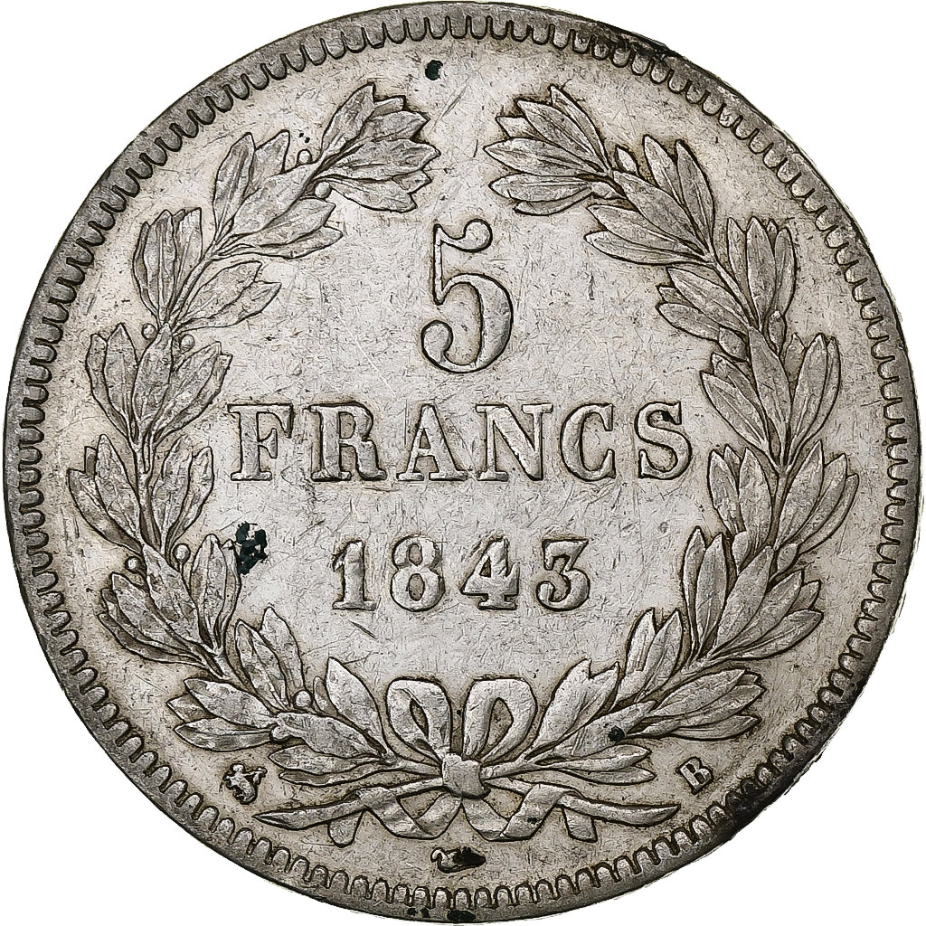 Francia, Louis-Philippe, 5 Francs, 1843, Rouen, Argento, BB+, Gadoury:678