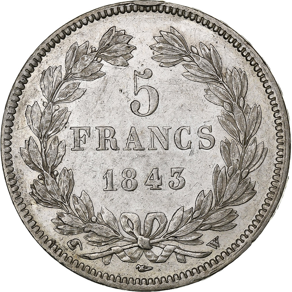 França, Louis-Philippe, 5 Francs, 1843, Lille, Prata, AU(50-53), Gadoury:678