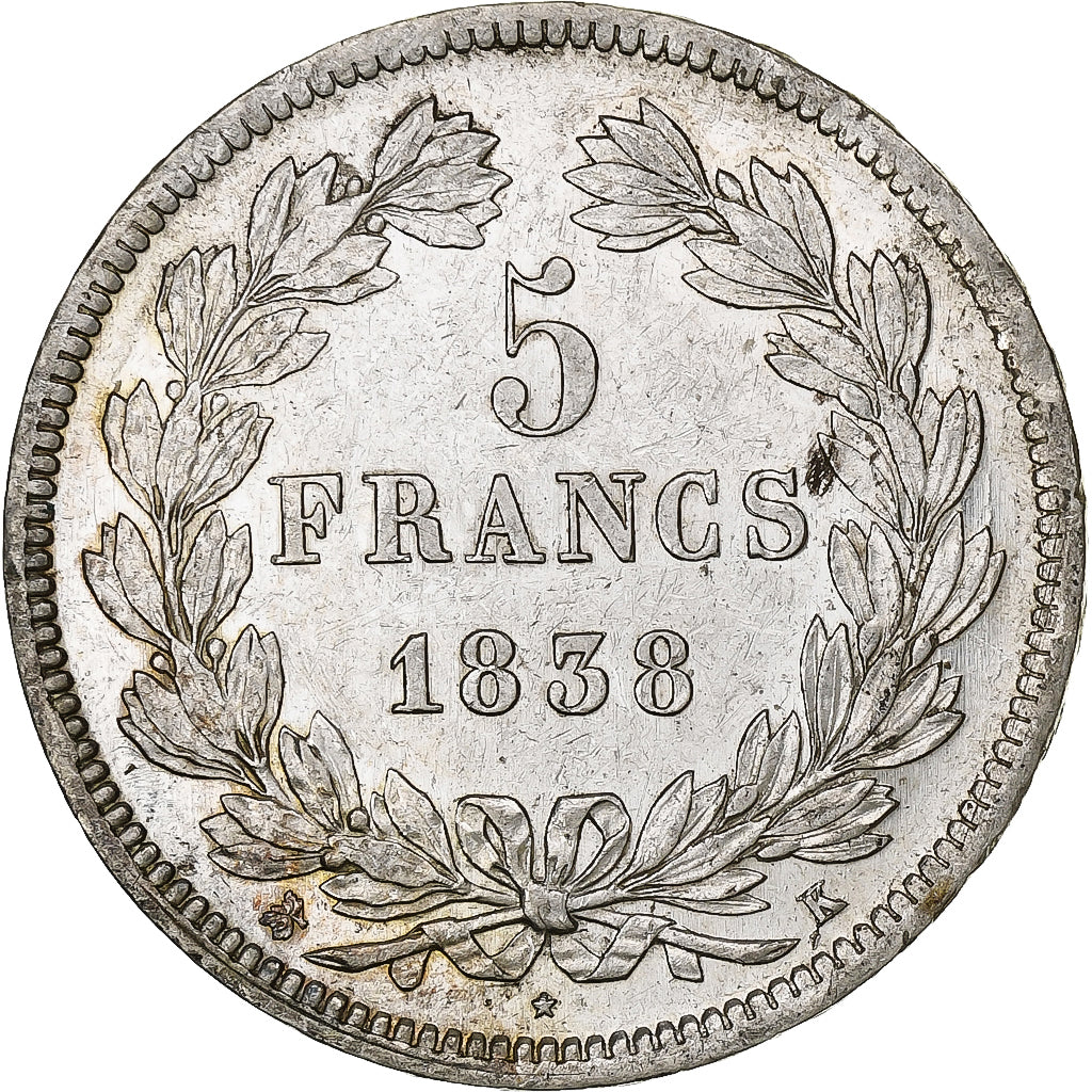 Francia, Louis-Philippe, 5 Francs, 1838, Bordeaux, Argento, BB+, Gadoury:678