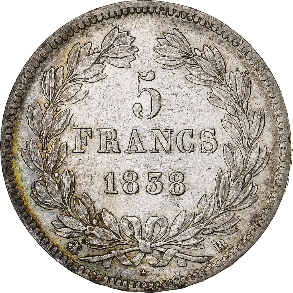 Francia, Louis-Philippe, 5 Francs, 1838, Strasbourg, Argento, BB+, Gadoury:678