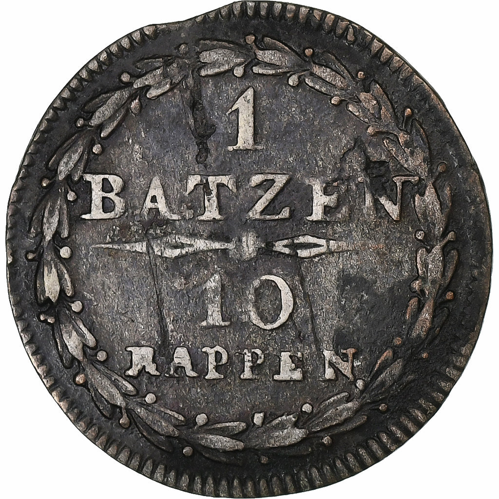 CANTONES SUIZOS, LUZERN, 1 Batz, 1813, Bern, Vellón, BC+