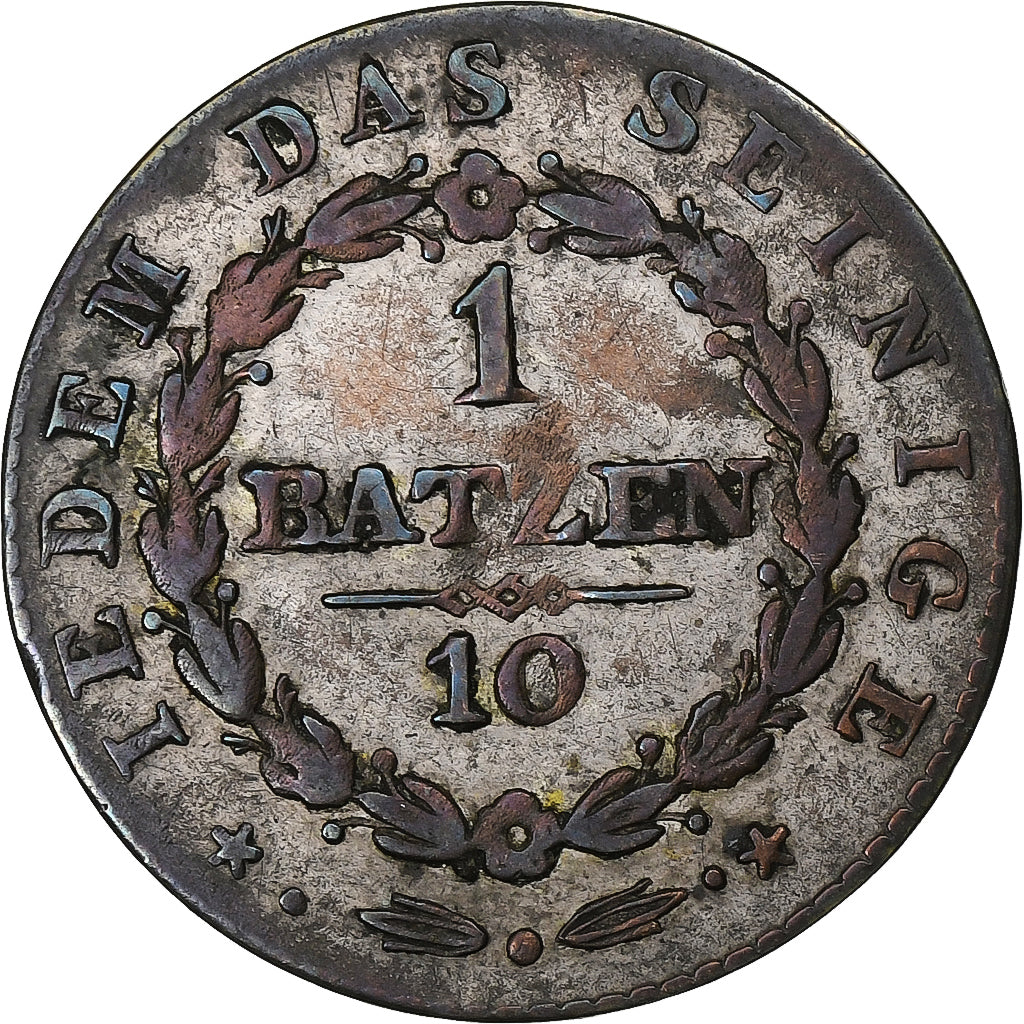Swiss Cantons, Appenzell, 1 Batz, 1816, Bern, Billon, VF(20-25), KM:6