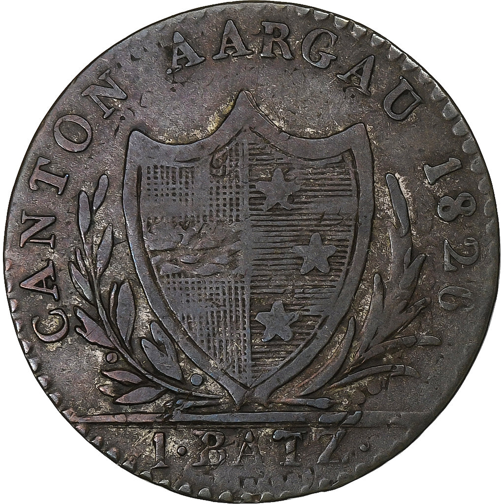 Swiss Cantons, Canton of Aargau, 1 Batz, 1826, Billon, VF(20-25), KM:21
