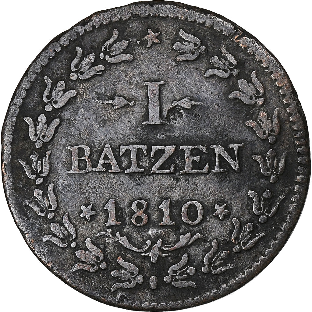 Swiss Cantons, Canton of Aargau, 1 Batz, 1810, Billon, VF(30-35), KM:9