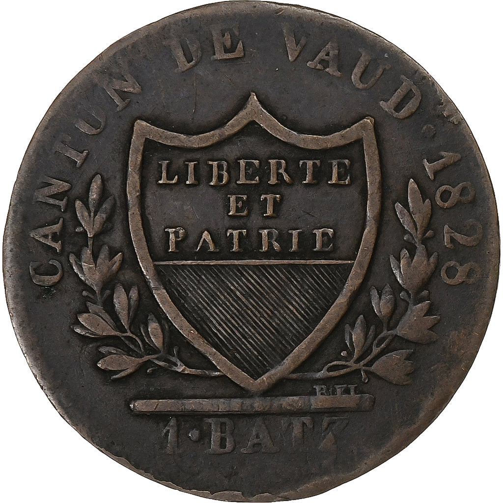 Swiss Canton, Vaud, 1 Batz, 1828, Billon, VF(20-25), KM:20