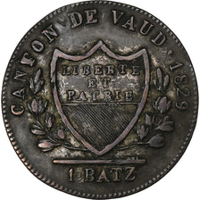 Swiss Canton, Vaud, 1 Batz, 1829, Billon, VF(20-25), KM:20
