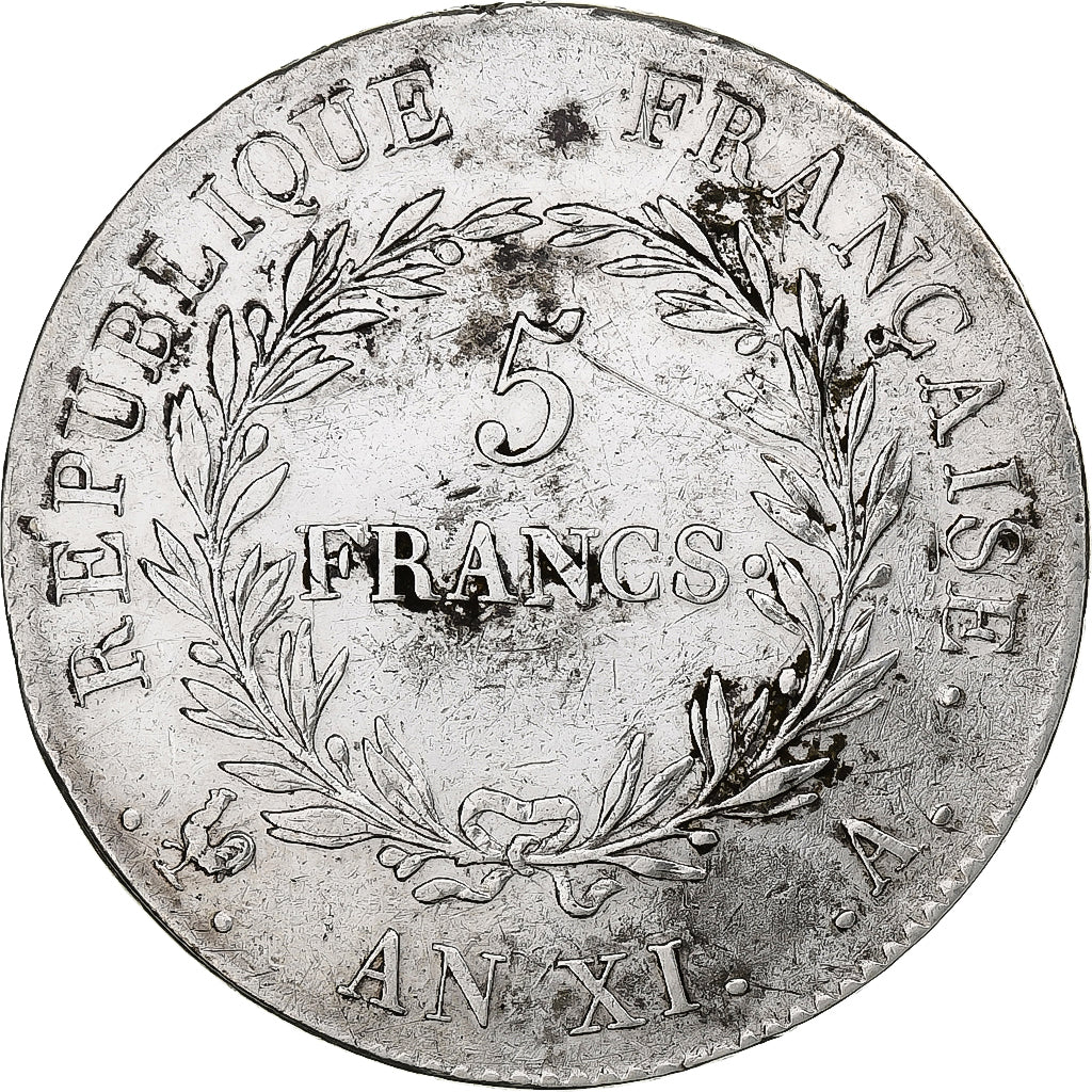 France, Napoléon I, 5 Francs, An XI, Paris, Argent, TTB, Gadoury:577
