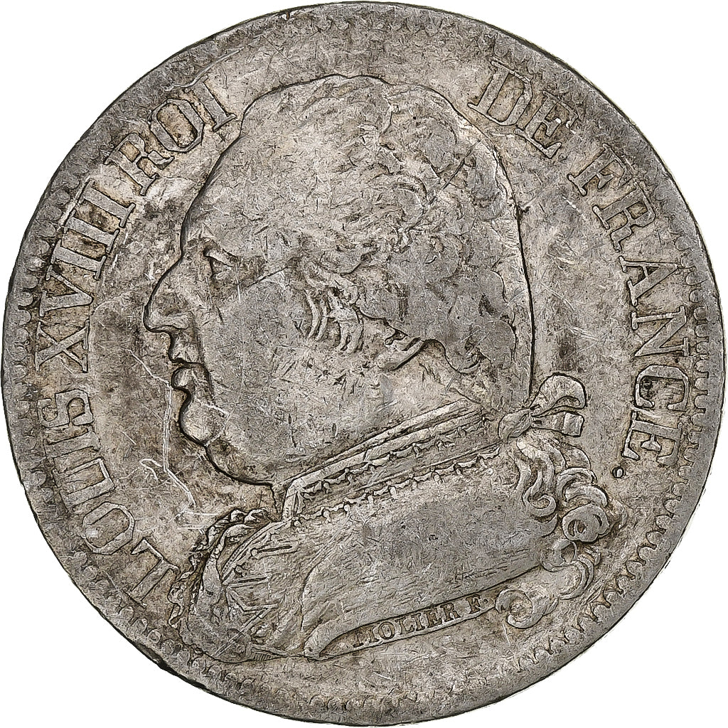 Francia, Louis XVIII, 5 Francs, 1815, Bayonne, Plata, BC+, Gadoury:591