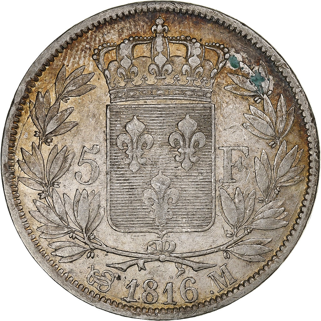 Francia, Louis XVIII, 5 Francs, 1816, Toulouse, Argento, MB+, Gadoury:614