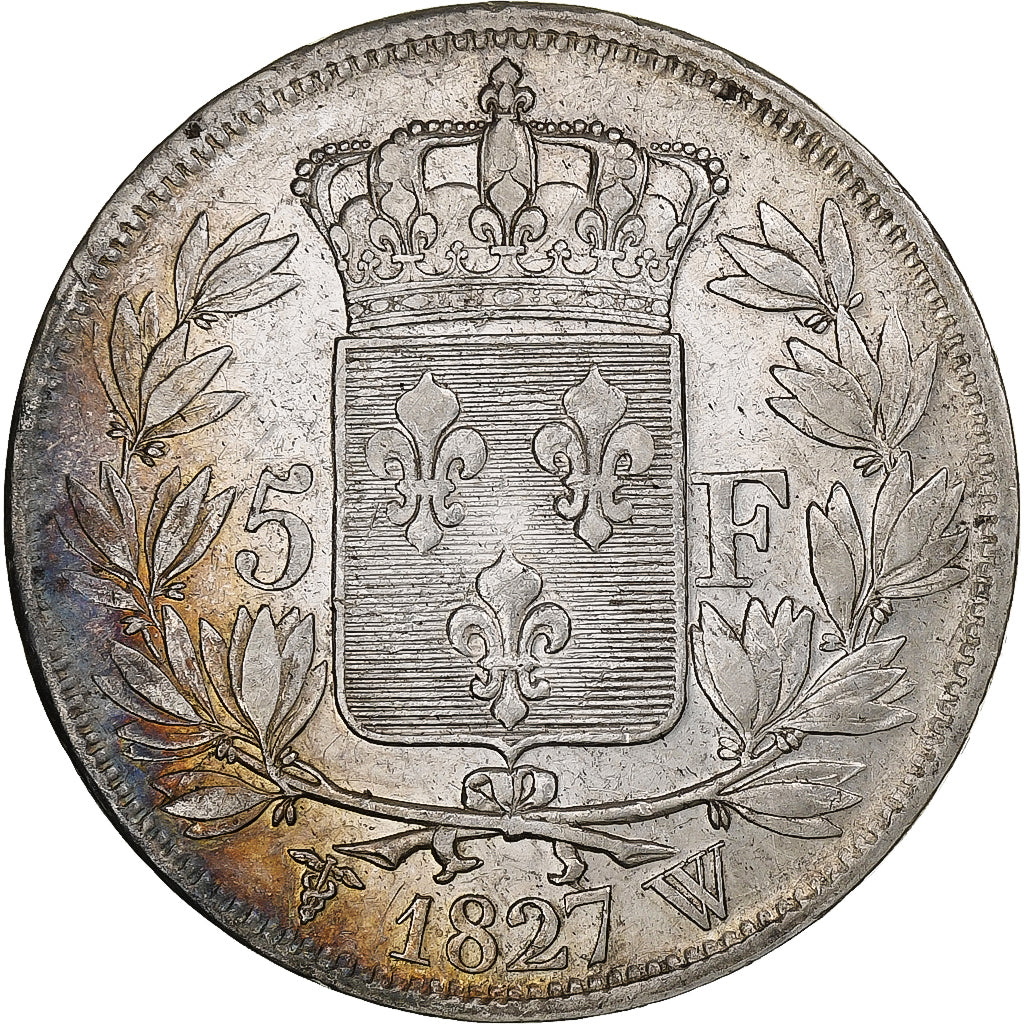 France, Charles X, 5 Francs, 1827, Lille, Argent, TTB, Gadoury:644