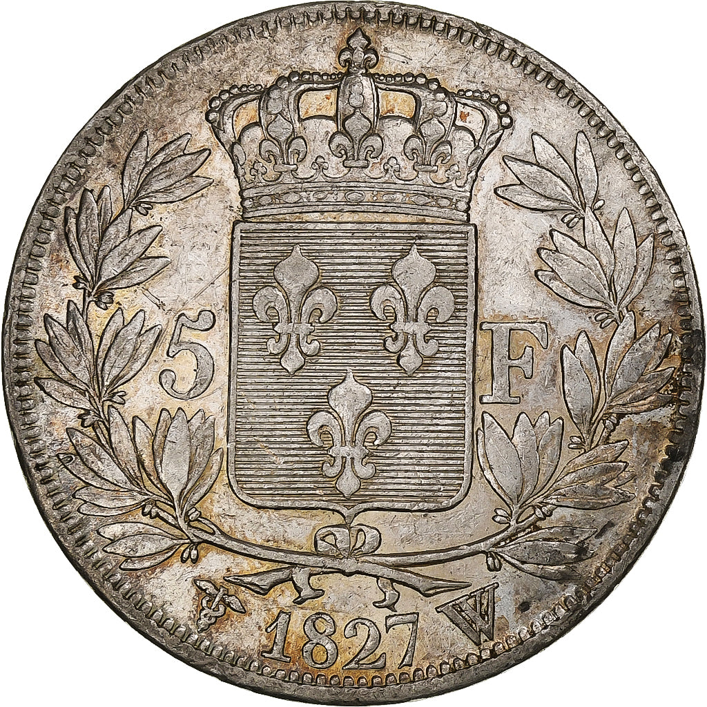 Francia, Charles X, 5 Francs, 1827, Lille, Plata, MBC, Gadoury:644
