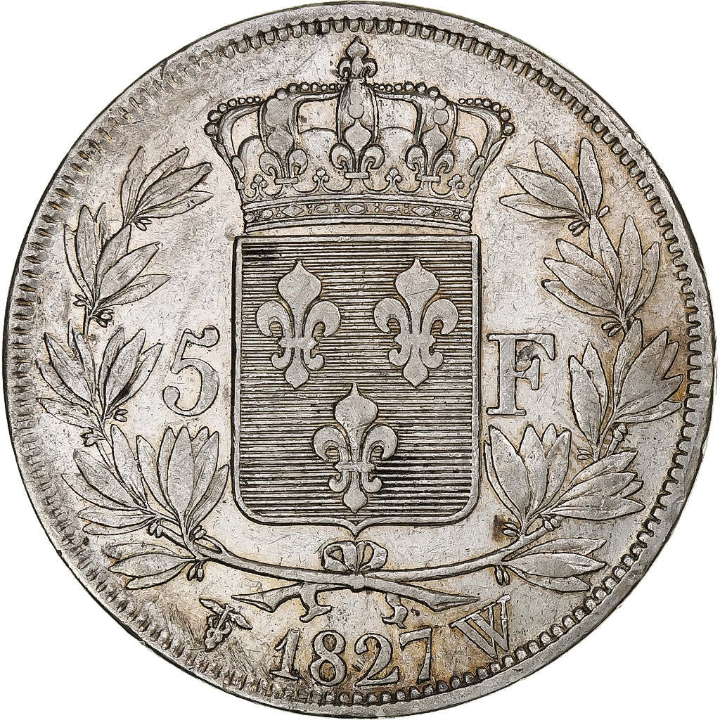 Francia, Charles X, 5 Francs, 1827, Lille, Plata, MBC+, Gadoury:644