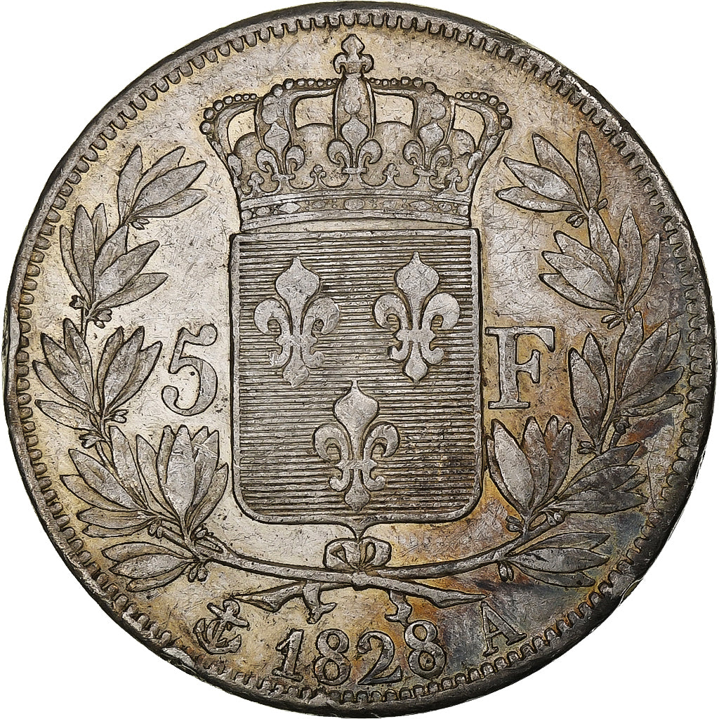 Francia, Charles X, 5 Francs, 1828, Paris, Plata, MBC, Gadoury:644