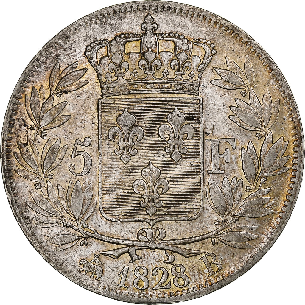 France, Charles X, 5 Francs, 1828, Rouen, Silver, AU(50-53), Gadoury:644