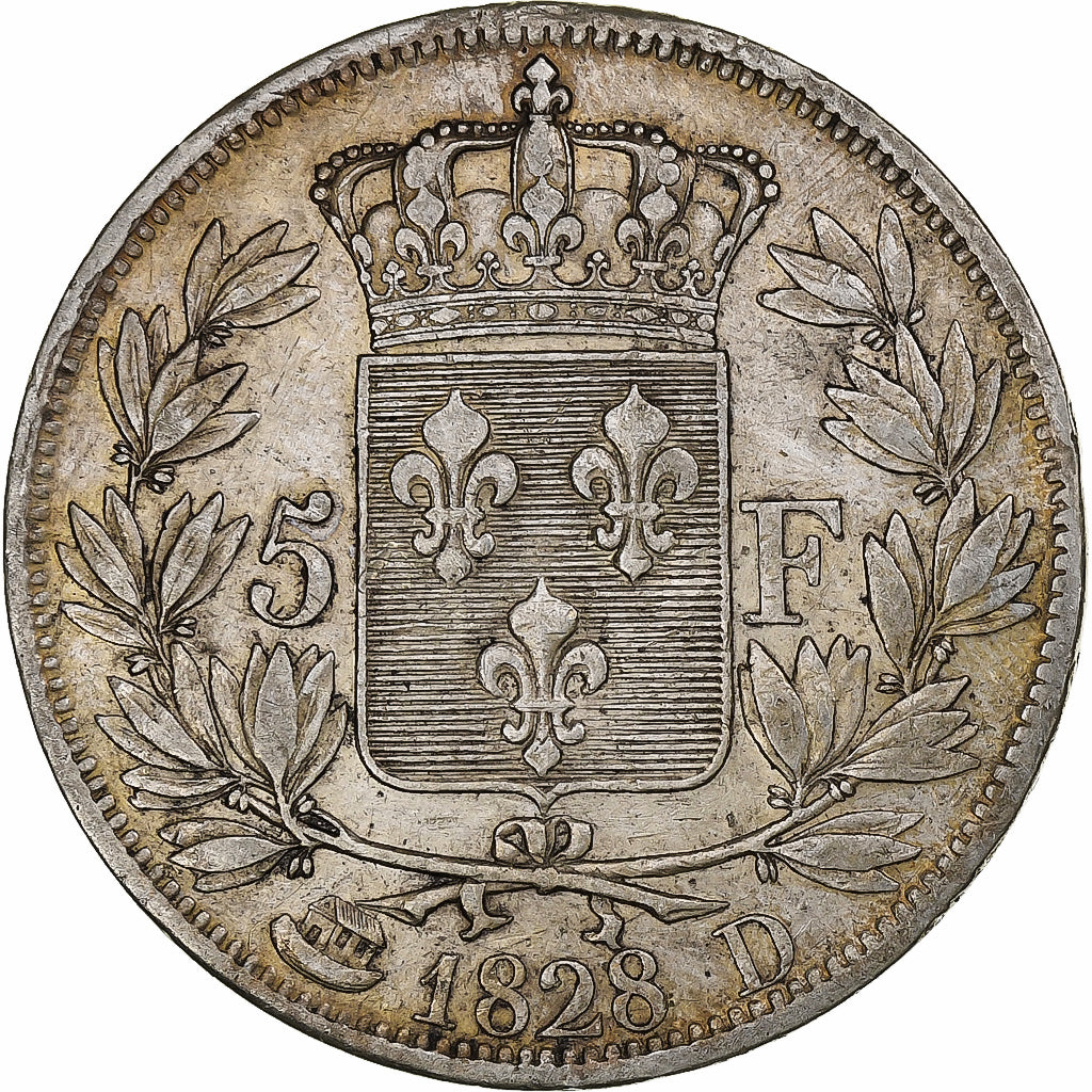 France, Charles X, 5 Francs, 1828, Lyon, Silver, AU(50-53), Gadoury:644