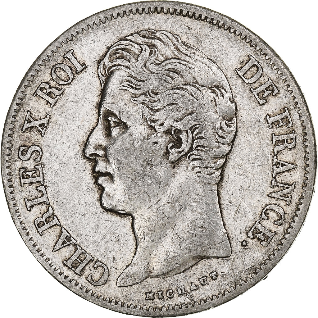 Frankrijk, Charles X, 5 Francs, 1828, Lyon, Zilver, ZF, Gadoury:644
